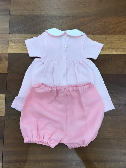 Completo Baby Lord in filo due pezzi mezza manica con farfalle e culotte in lino