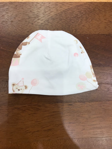 Cappello Le Bebè in cotone bianco con orsetti con dettagli rosa