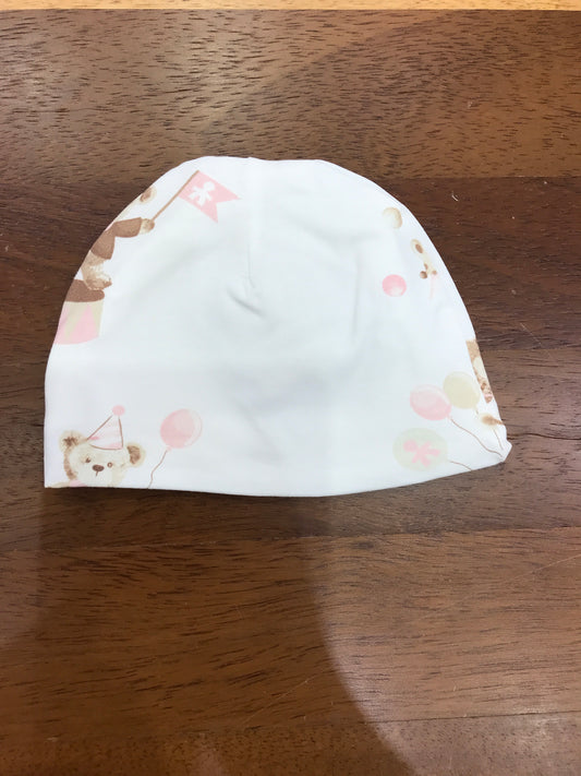 Cappello Le Bebè in cotone bianco con orsetti con dettagli rosa
