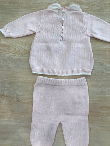 Tutina Bebè di Almy in filo due pezzi manica lunga gamba lunga con piccoli fiocchetti in rilievo bianchi