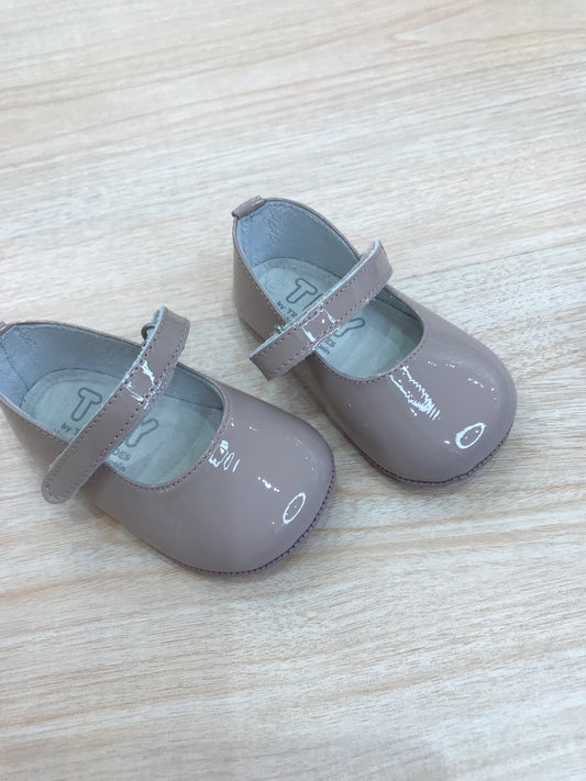 Scarpe Tinny Shoes in vernice rosa antico con chiusura a strappo