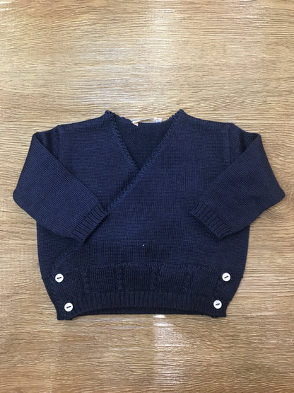 Cardigan Baby Lord in lana blu scuro ad incrocio con piccoli bottoncini
