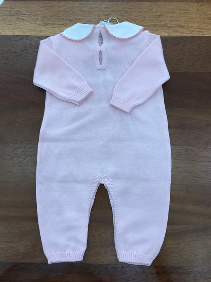 Tutina Baby Lord in filo rosa manica lunga con rose corallo ricamate sul davanti