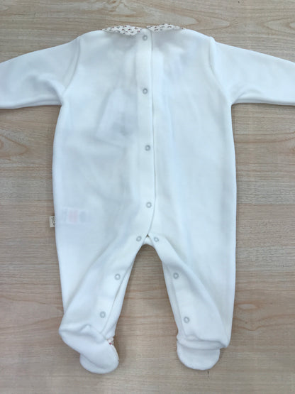 Tutina Baby Gi in ciniglia panna intera con colletto e fiocchetto floreale anche sui piedini