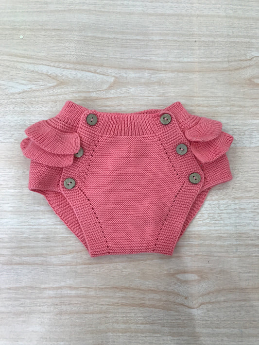 Culotte PCS in filo corallo con rusche laterali e sul retro con bottoncini marroni sul davanti