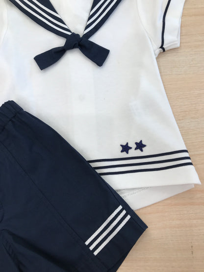 Completo Cielo Blu in cotone due pezzi t-shirt mezza manica marinaretto con bermuda corto