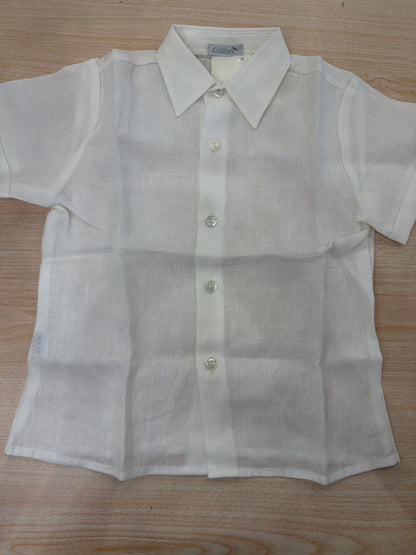 Camicia Colibrì in lino mezza manica con collo a punta e bottoncini sul davanti