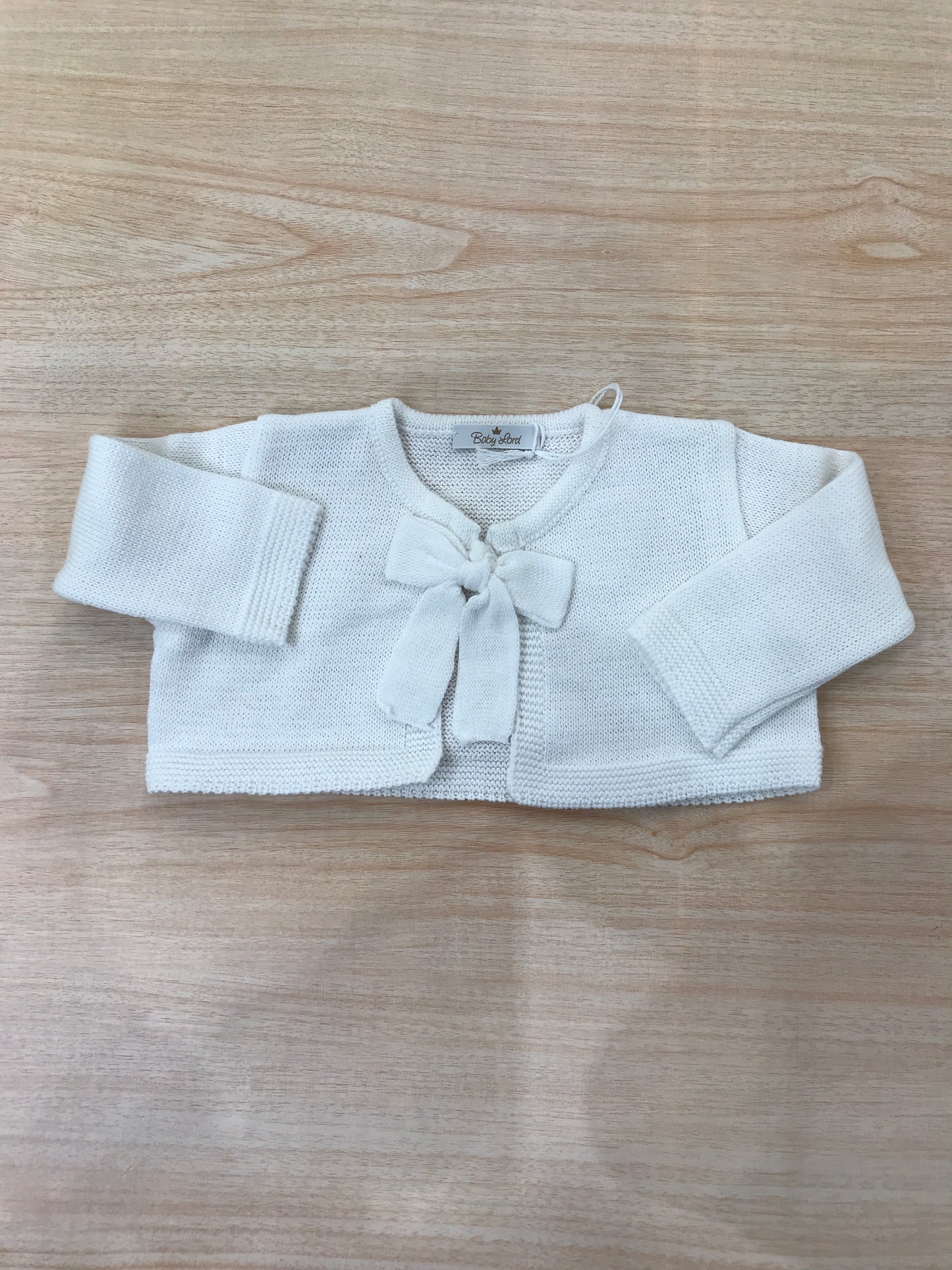 Cardigan Baby Lord infilo bianco manica lunga con fiocchetto centrale per chiusura