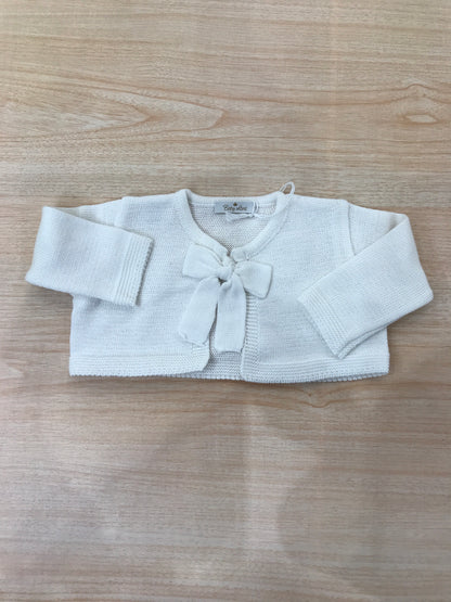 Cardigan Baby Lord infilo bianco manica lunga con fiocchetto centrale per chiusura