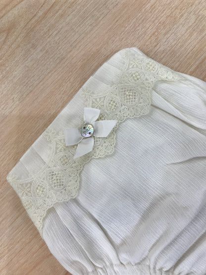 Culotte Paz Rodriguez in cotone panna con pizzo sul davanti e fiocchetto