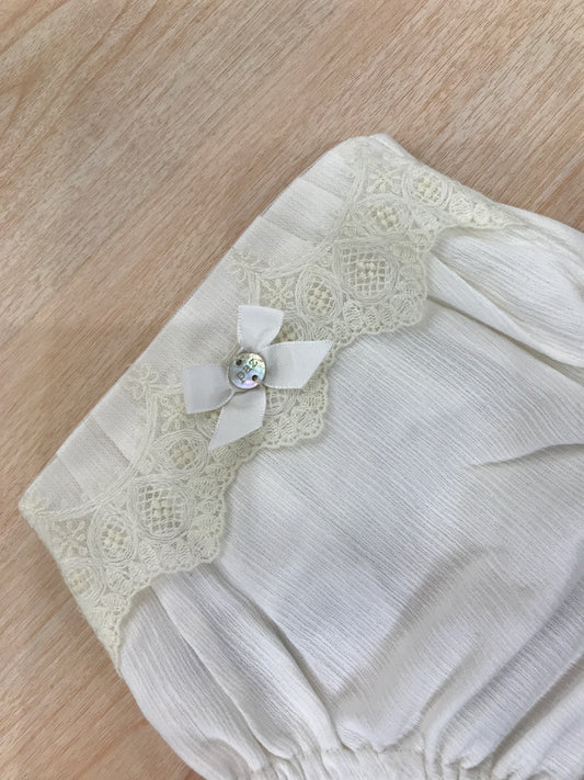 Culotte Paz Rodriguez in cotone panna con pizzo sul davanti e fiocchetto