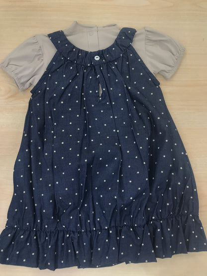 Abito Coccodè in cotone smanicato con rusche con pois bianchi con t-shirt tortora mezza manica