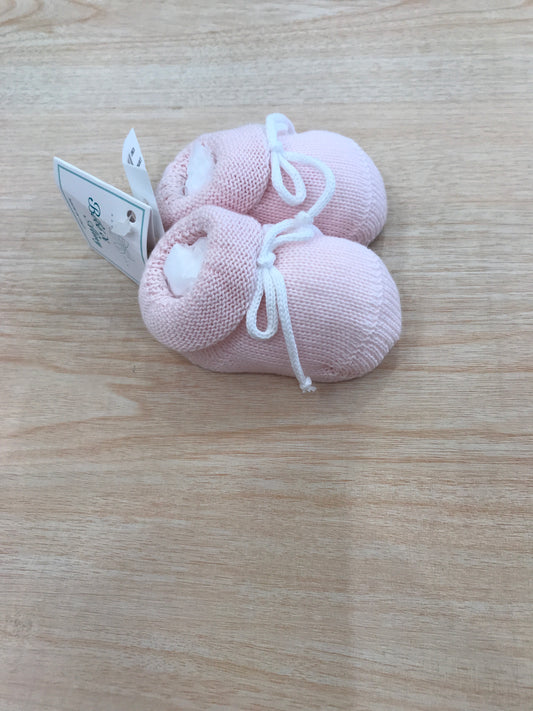 Babbucce Bebè di Almy in filo rosa con fiocchetto sul davanti bianco