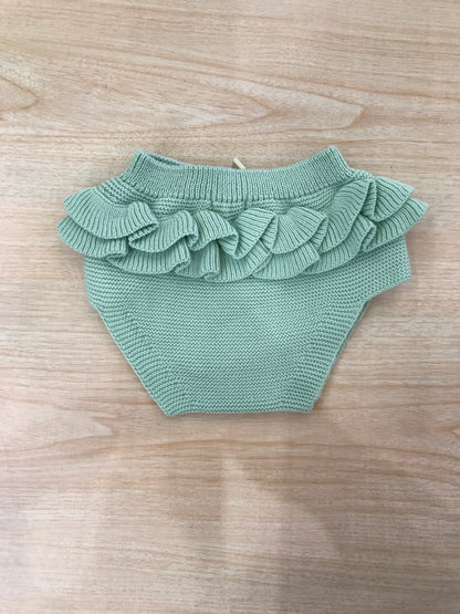 Culotte PCS in filo verde con rusche laterali e sul retro con bottoncini marroni sul davanti
