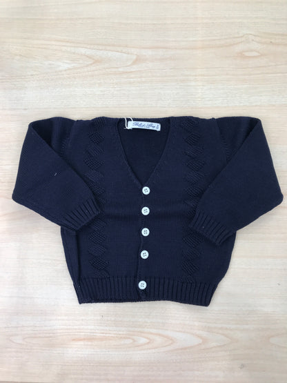 Cardigan Bebè di Almy in filo blu scuro con ricami e bottoncini
