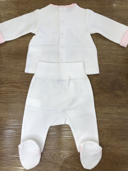 Tutina Laranjinha in cotone due pezzi bianca e rosa