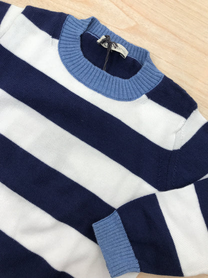 Maglione Jo Milano in filo manica lunga a strisce bianche blu scuro e bluette
