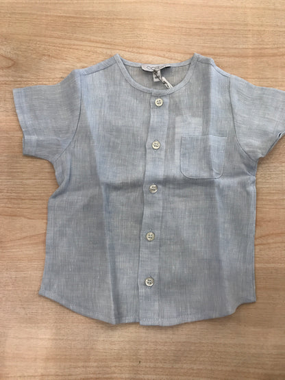 Camicia Colibrì in lino mezza manica celeste con bottoncini sul davanti