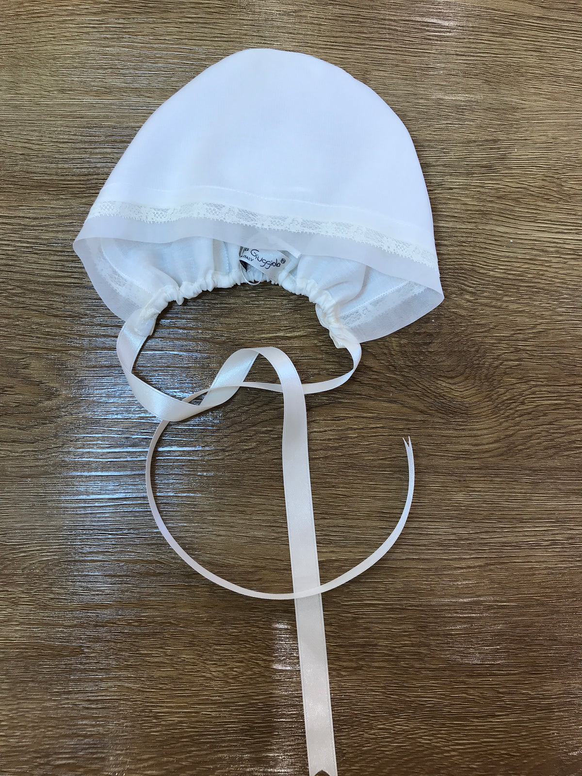 Cuffia Piccola Giuggiola in organza in seta panna conm valancienne