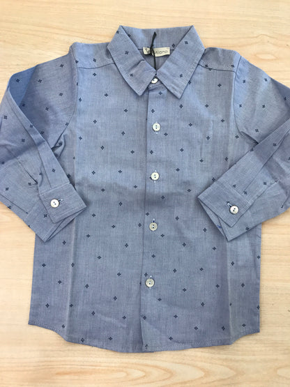 Camicia Jo Milano in cotone celeste con fiorellini blu manica lunga