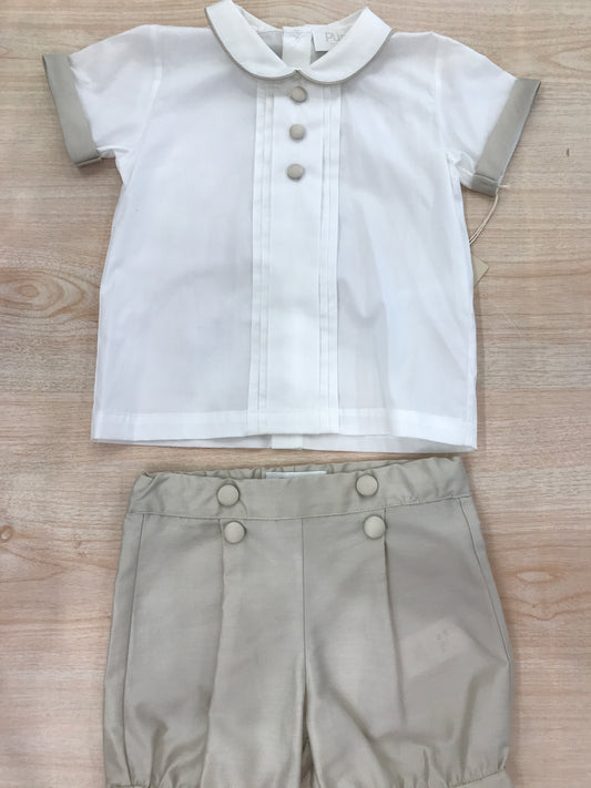 Completo Pure due pezzi in cotone camicia mezza manica con profilo tortora con bottoncini con bermuda a sbuffo