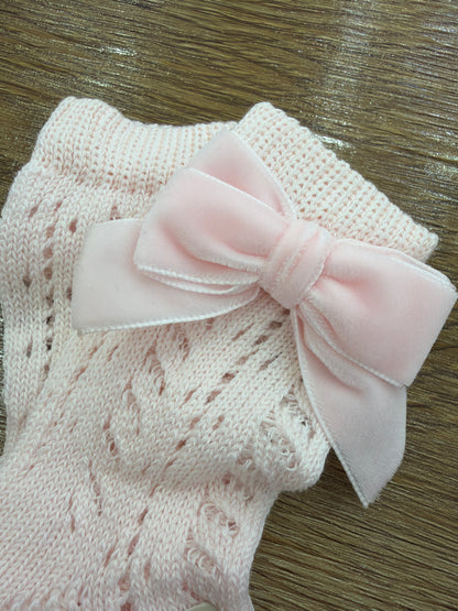 Calzini Story Loris in caldo cotone rosa con fiocco in velluto
