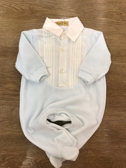 Tutina Ladia intera in ciniglia celeste con effetto finta camicia