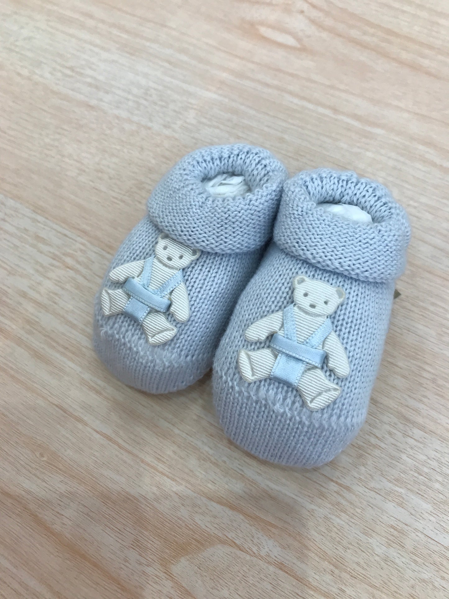 Babbucce Baby Lord in filo celeste con orsetto sul davanti