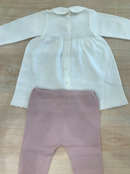 Tutina Baby Lord in filo bianca rosa antico con corpetto rifinito da fiorellini ricamati a mano