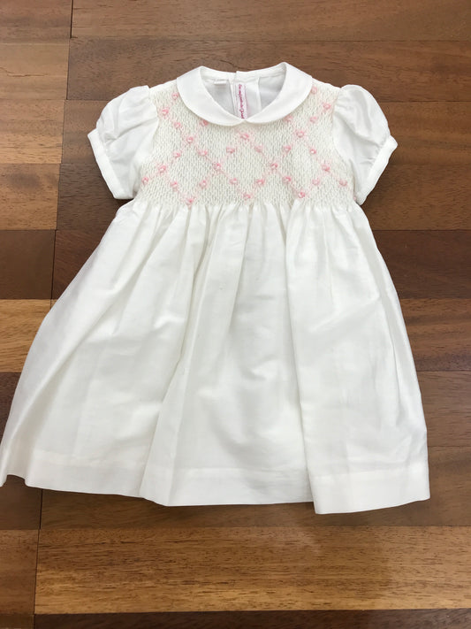 Abito Les enfants de Gisele in saten con corpetto lavorato da punto smock e rose ricamate