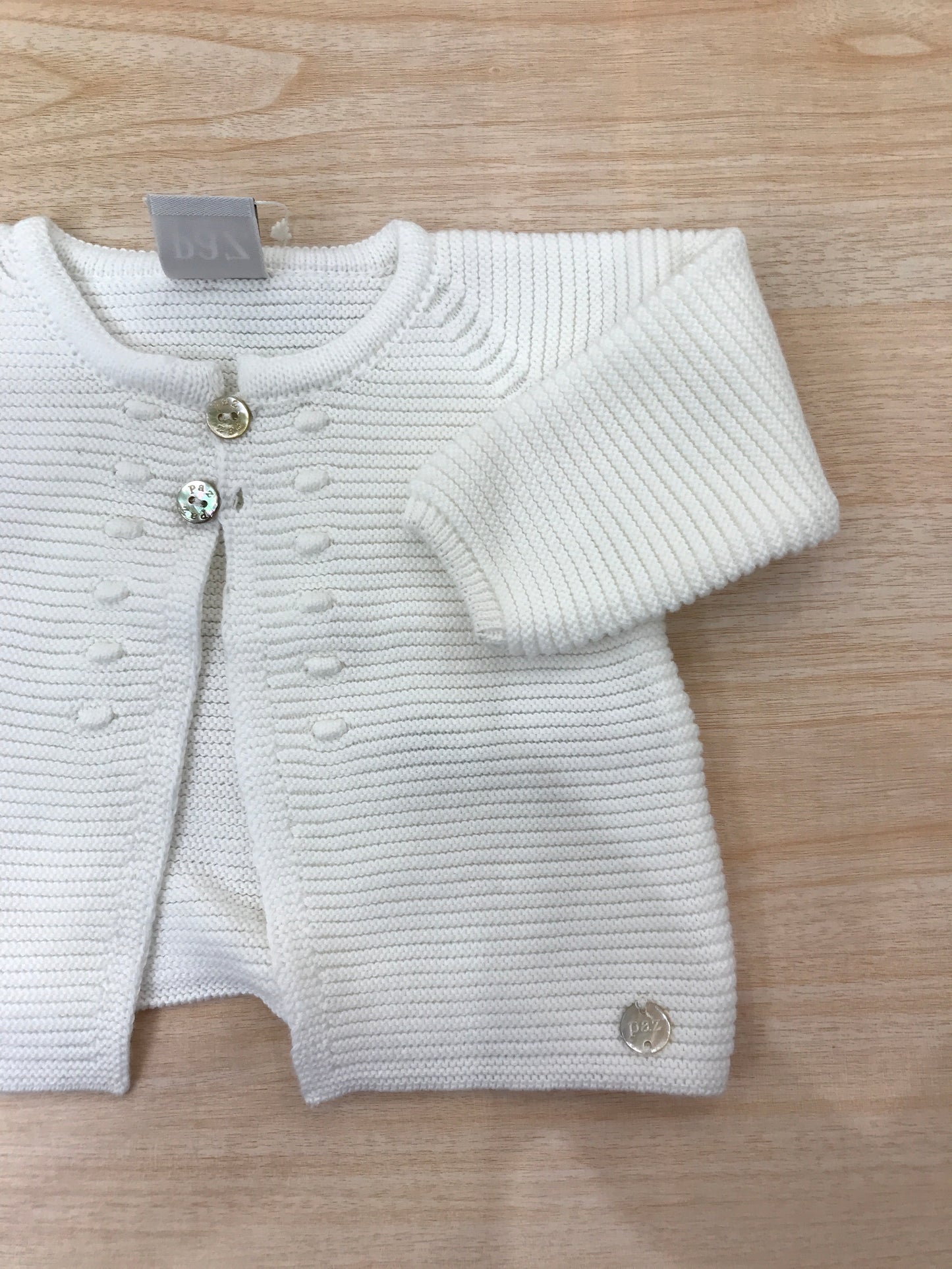 Cardigan Paz Rodriguez in filo panna manica lunga con piccoli bottoni sul davanti con pois