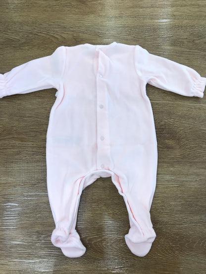 Tutina Paz Rodriguez in ciniglia rosa intera con corpetto lavorato da punto smock rosa e bianco