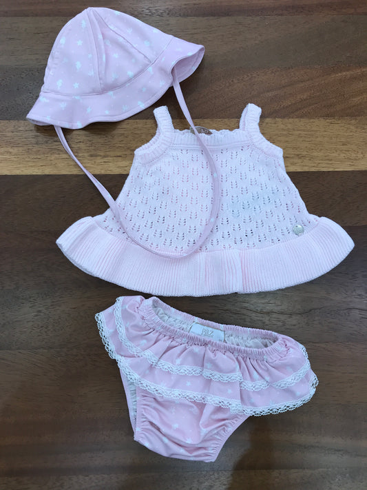 Coordinato costume cappello e copricostume rosa con decori marini