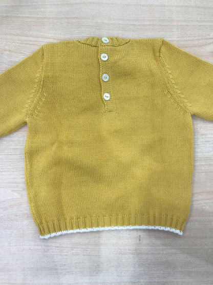 Maglione Colibrì in filo senape con rifiniture bianche e collo tondo