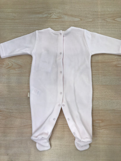 Tutina Baby Gi in ciniglia rosa intera con collo quadrato smerlato effetto bavetta