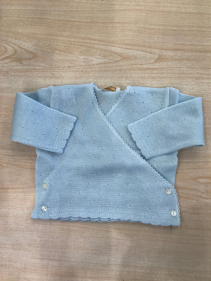 Cardigan Baby Lord in filo di cotone con abbottonatura ad incrocio con bottoni in madre perla