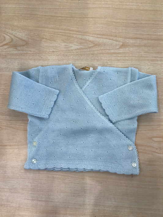 Cardigan Baby Lord in filo di cotone con abbottonatura ad incrocio con bottoni in madre perla