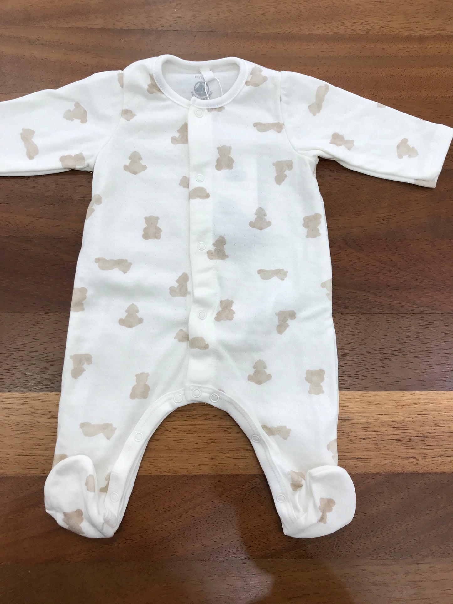 Tutina Petit Bateau in cotone bianca con orsetti beige manica lunga