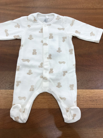Tutina Petit Bateau in cotone bianca con orsetti beige manica lunga