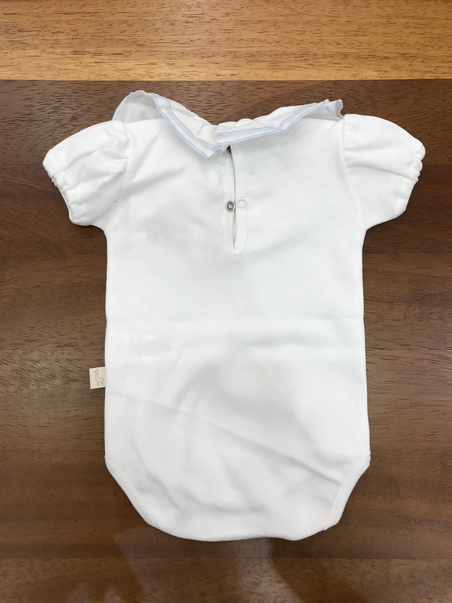 Body Baby Gi in cotone bianco mezza manica collo con rusche e bianca e celeste