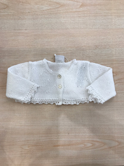 Cardigan Paz Rodriguez in filo bianco smerlato e due bottoni sul davanti