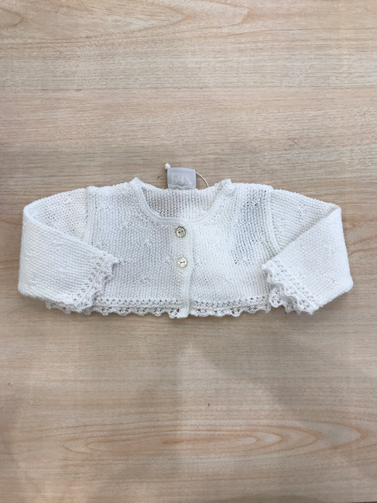 Cardigan Paz Rodriguez in filo bianco smerlato e due bottoni sul davanti