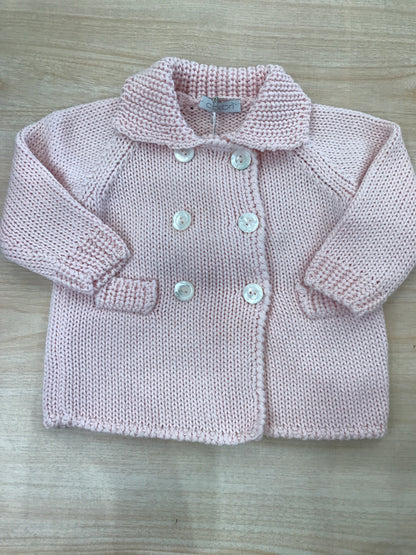 Cappotto Colibrì in filo rosa scuro doppio petto con bottoncini sul davanti e martin gala sul retro