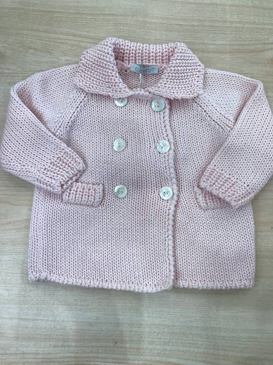 Cappotto Colibrì in filo rosa scuro doppio petto con bottoncini sul davanti e martin gala sul retro