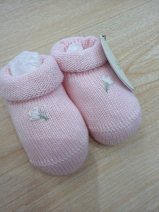 Babbucce Baby Lord in filo rosa con fiorellino ricamato sul davanti