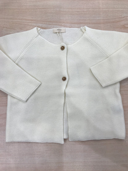 Cardigan Baby Lord in filo panna manica lunga con due piccoli bottoncini sul davanti