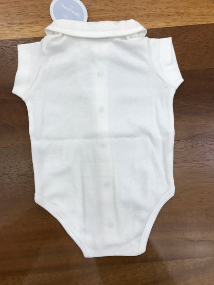 Body Laranjinha in cotone mezza manica con collo ricamato in rosa