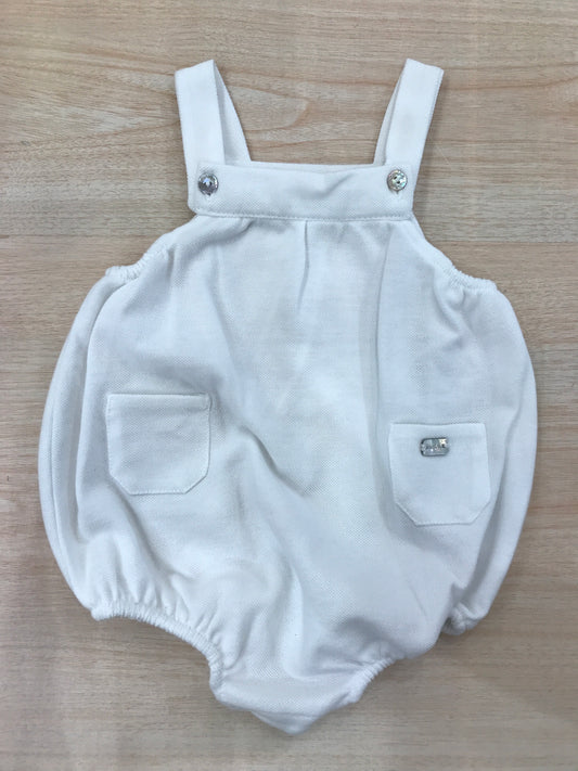 Salopette Nanan in cotone con bretelle bianca con tasche sul davanti