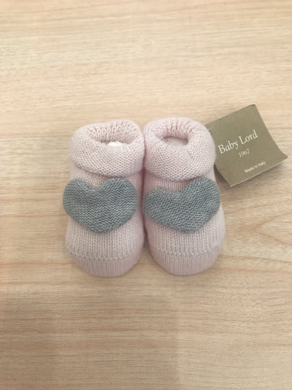 Babbucce Baby Lord in filo rosa con cuori grigi