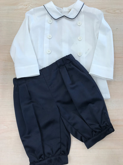 Completo Cielo Blu pantalone blu scuro con camicia con collo con profilo e bottoncini